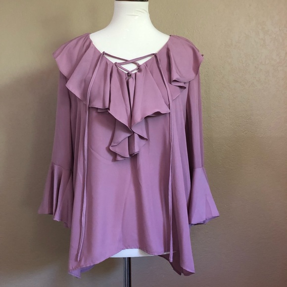 My Michelle Tops - Ruffled women’s blouse in blush.
